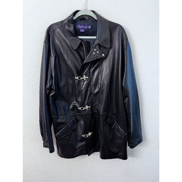 Ralph Lauren purple label black lamb skin fireman nautical jacket mens size XL - Picture 1 of 11